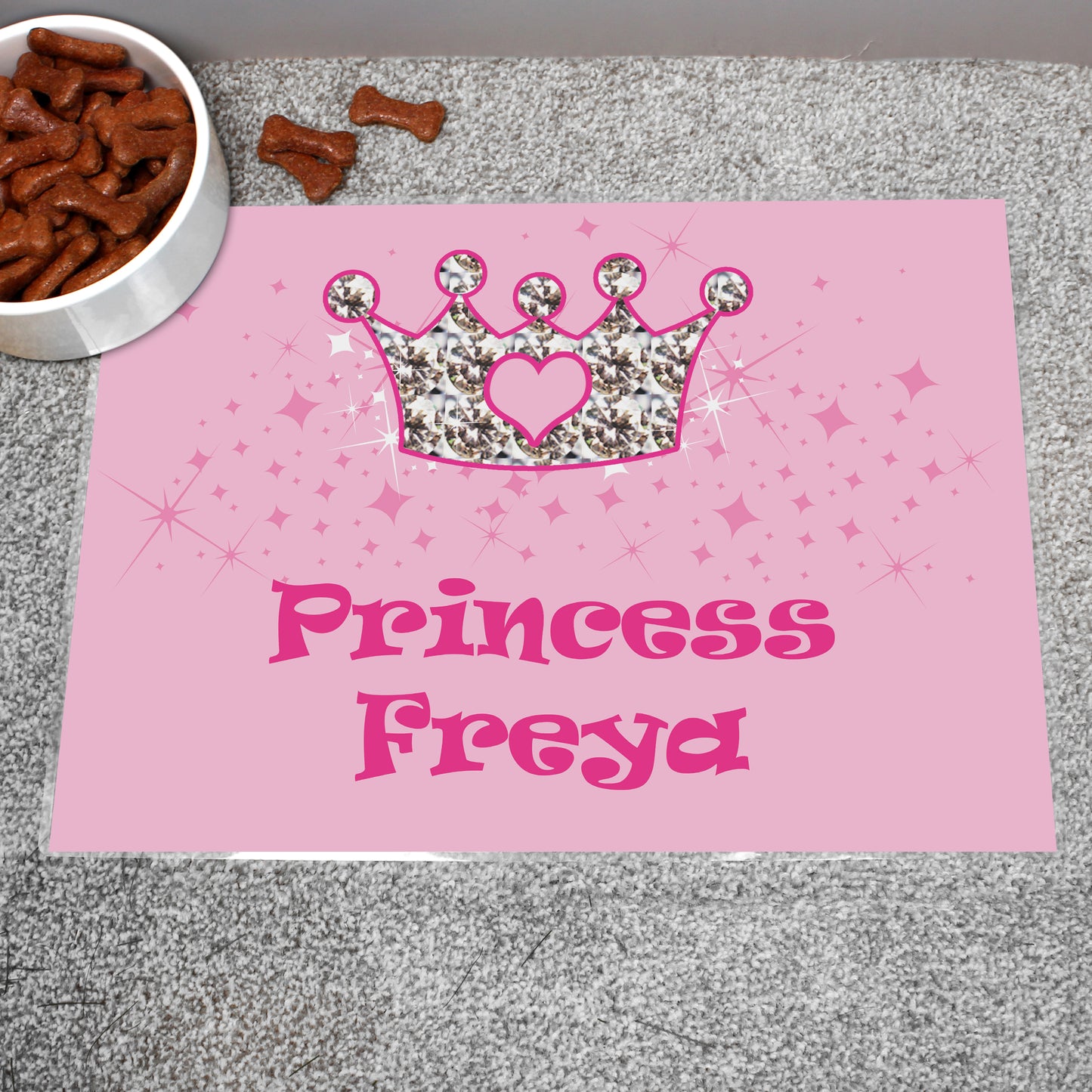 Personalised Pink Princess Pet Bowl Mat - image 3