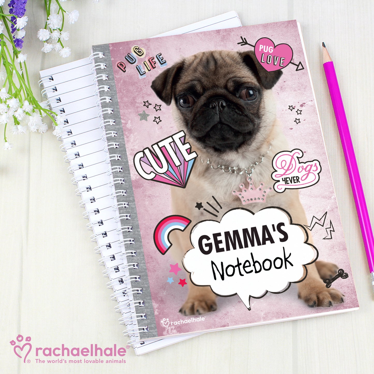 Personalised Rachael Hale Doodle Pug A5 Notebook - image 5