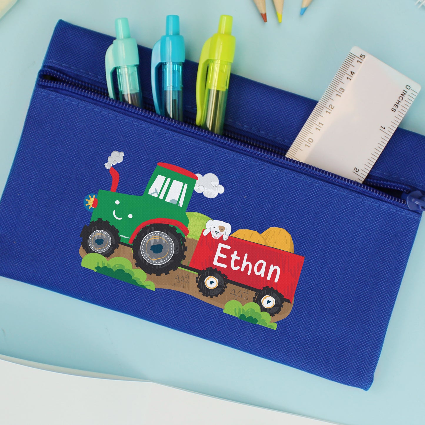 Personalised Tractor Blue Pencil Case - image 4