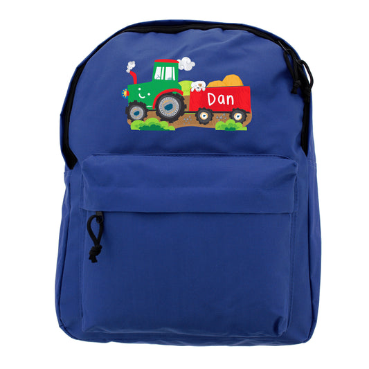 Personalised Tractor Blue Backpack - image 2