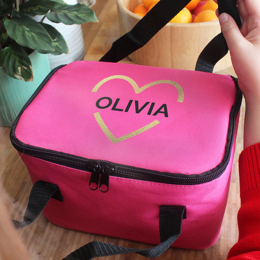 Personalised Gold Heart Pink Lunch Bag - image 2