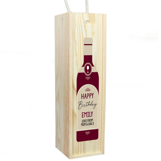 Personalised Free Text Red Wooden Wine Bottle Box - image 2