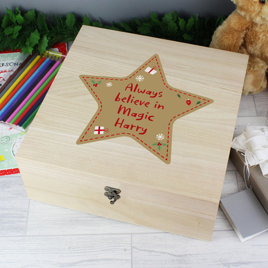 Personalised Christmas Star Large Wooden Keepsake Box - image 3