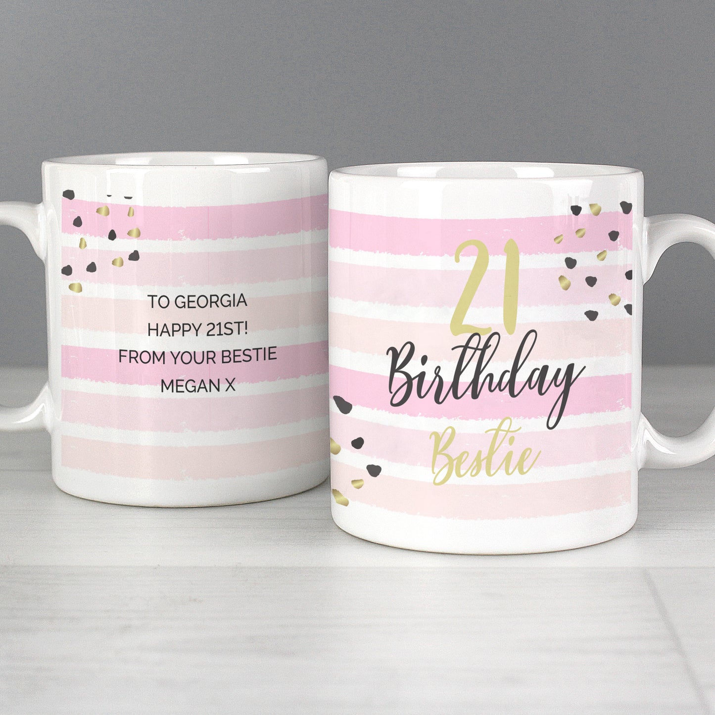 Personalised Birthday Gold and Pink Stripe Mug - image 4