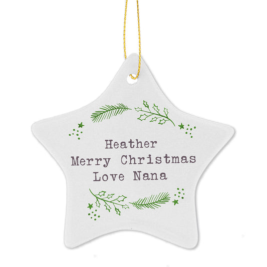 Personalised Christmas Holly Ceramic Star Decoration - image 2