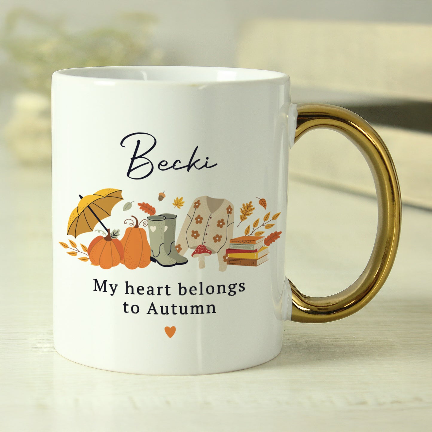 Personalised Autumn Gold Handled Mug – Cosy Seasonal Birthday Gift - image 3