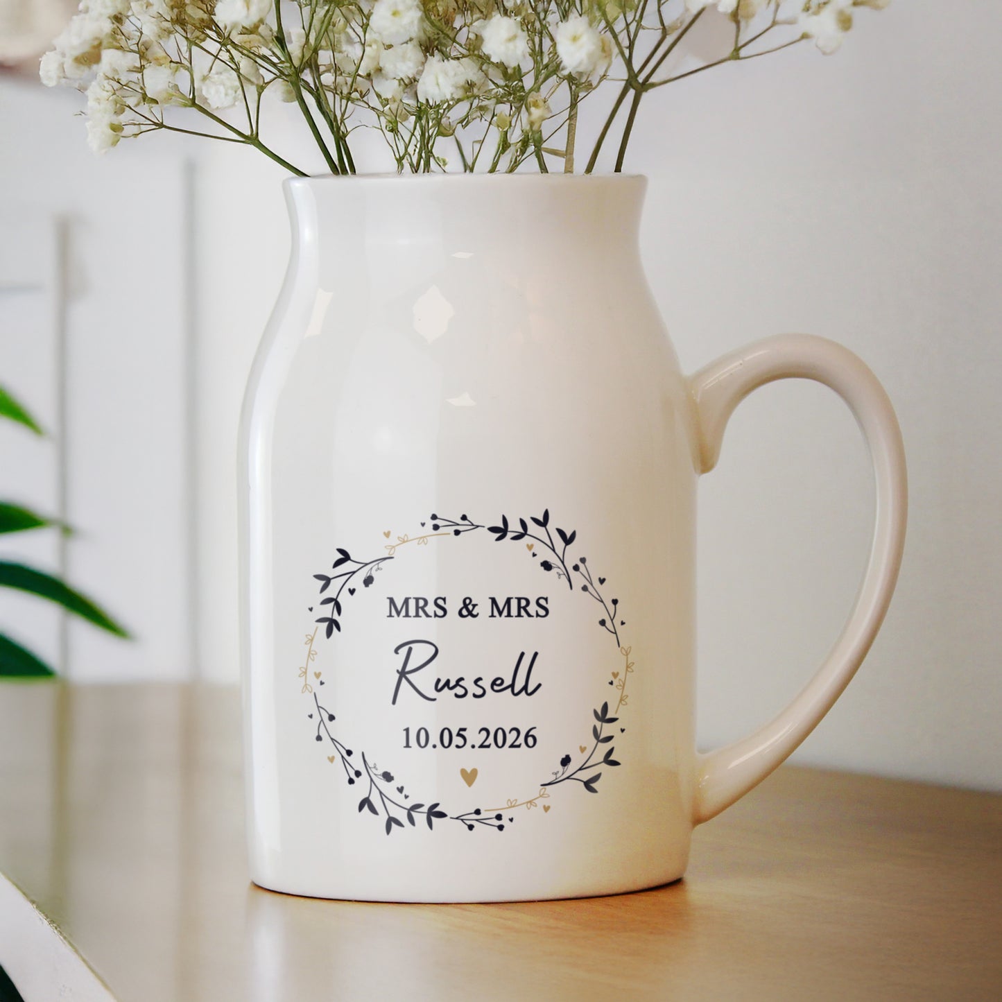 Personalised Black and Gold Wreath Jug Vase – Wedding Housewarming Gift - image 3