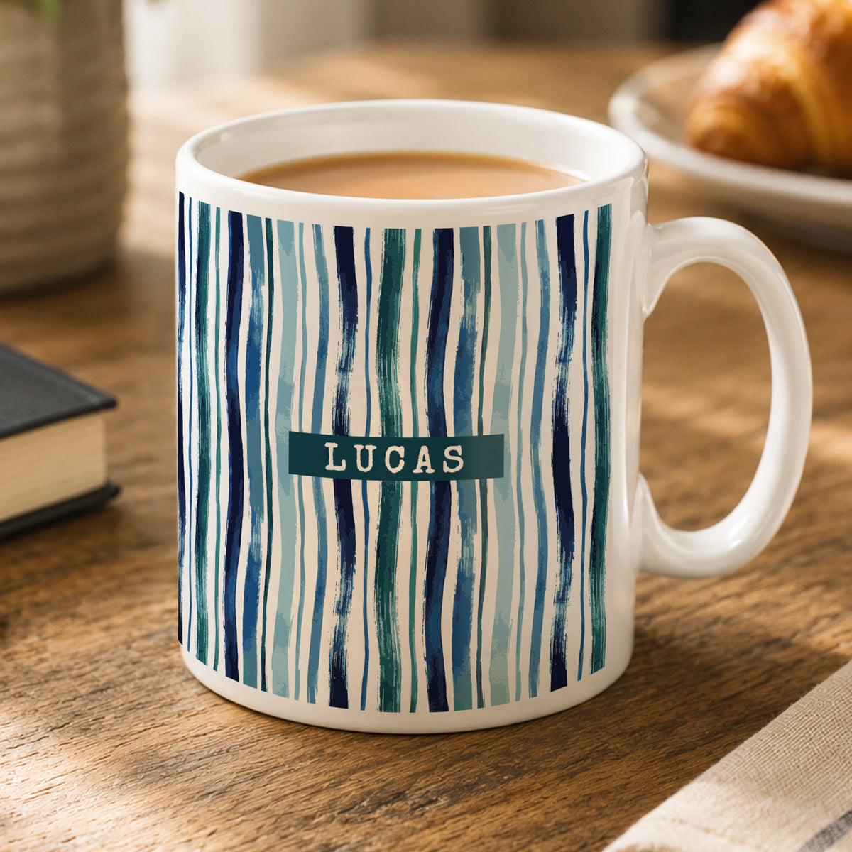 Personalised Blue Striped Mug from Heartfelt Gifts