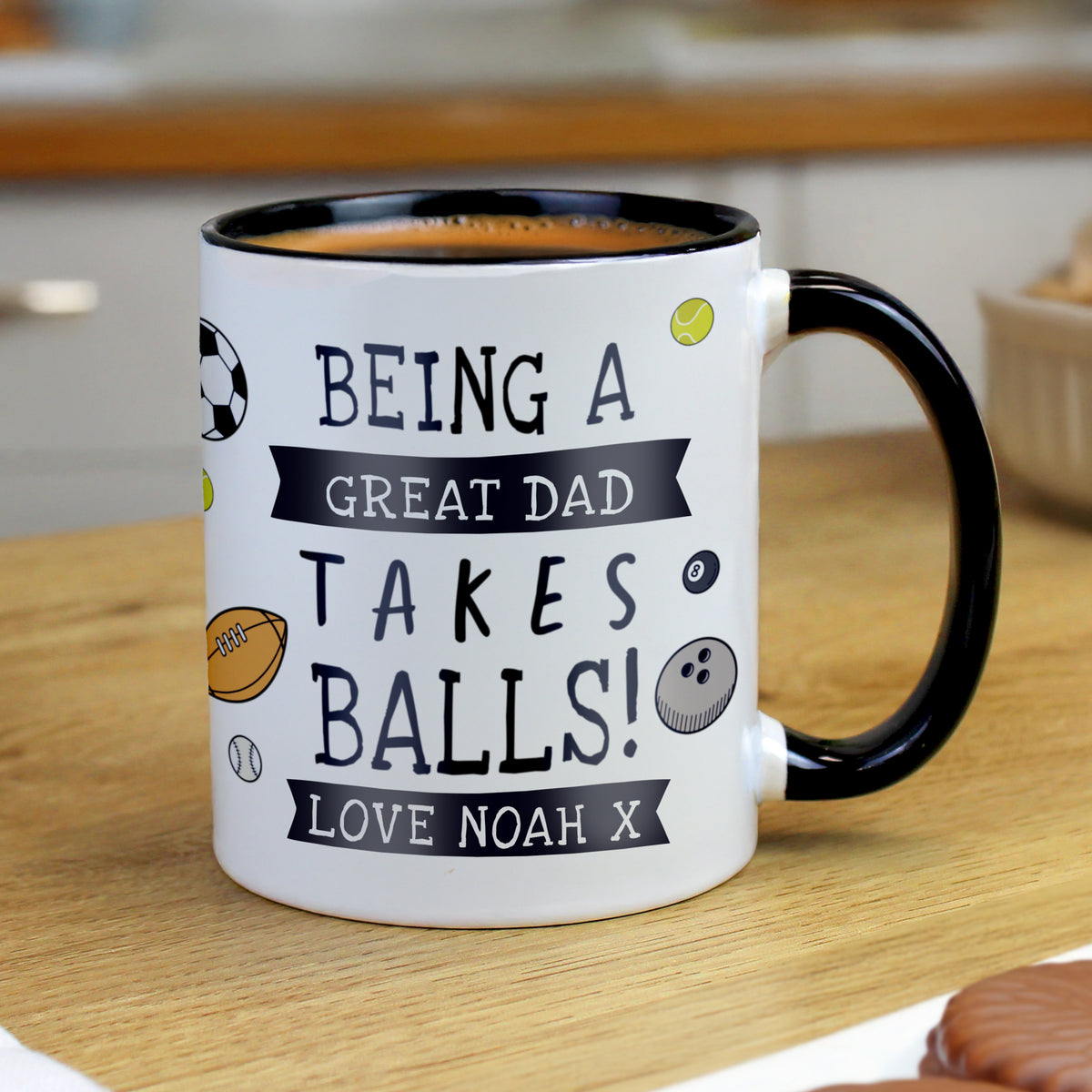 Personalised Takes Balls Black Handle Mug from Heartfelt Gifts