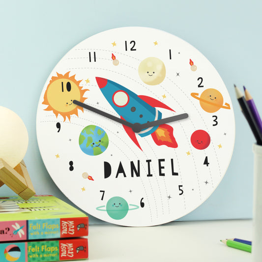 Personalised Rocket in Space Large Wooden Clock - image 2