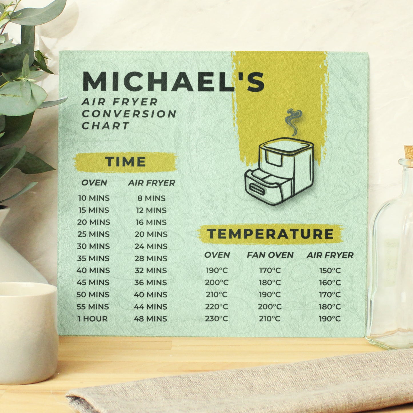 Personalised Air Fryer Chart Glass Chopping Board/Worktop Saver - image 6