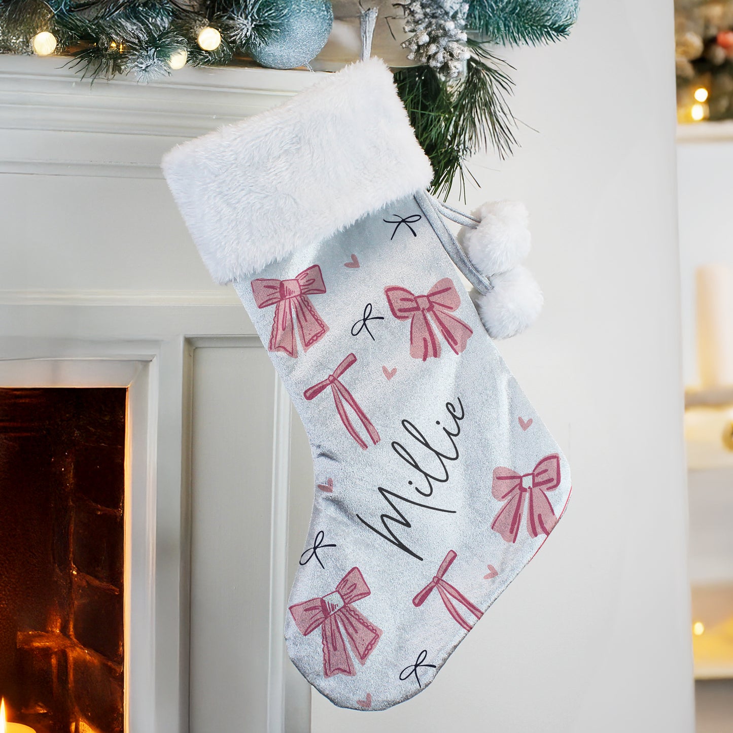 Personalised Pink Bow Christmas Stocking – Girls Christmas Gift - image 3