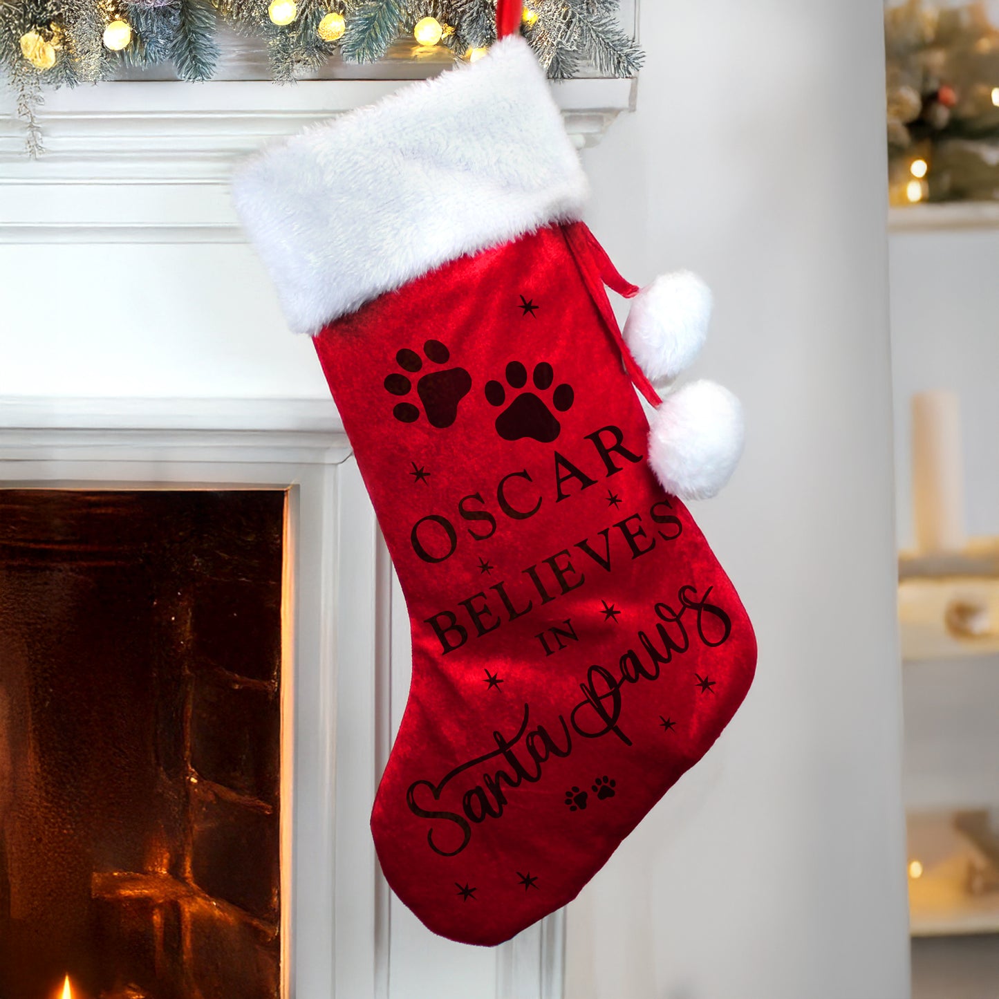 Personalised Santa Paws Red Christmas Stocking – Dog Cat Pet Christmas Gift - image 3