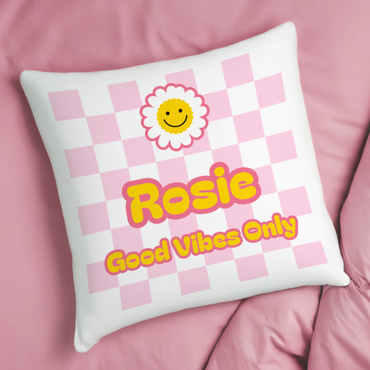 Personalised Pink Check Children's Bedroom Cushion – Birthday Gift for Girls - image 3