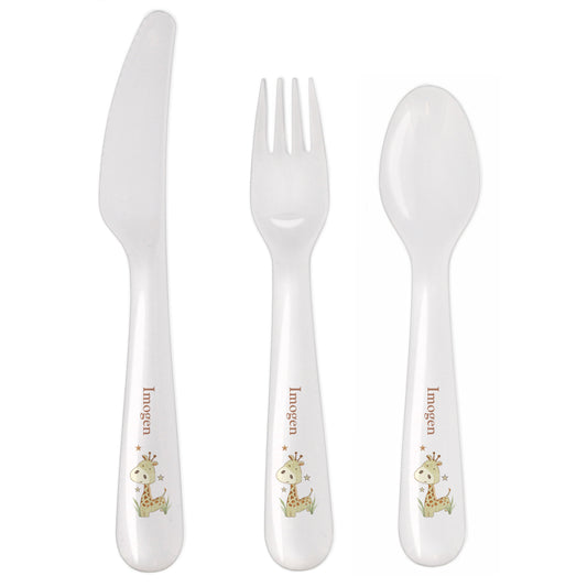Personalised Hessian Giraffe 3 Piece Plastic Cutlery Set - image 2