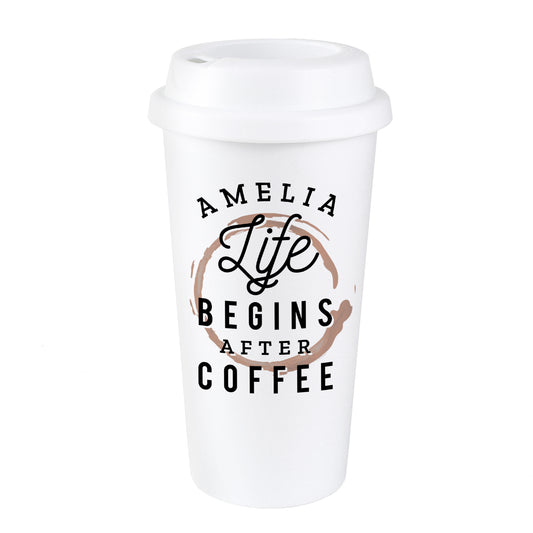 Personalised 'Life Begins After Coffee' Insulated Reusable Eco Travel Cup - image 2