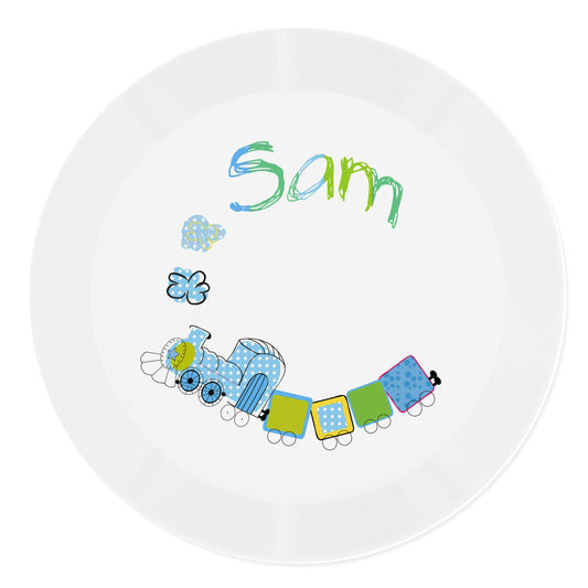 Personalised Patchwork Train Plastic Plate - image 2