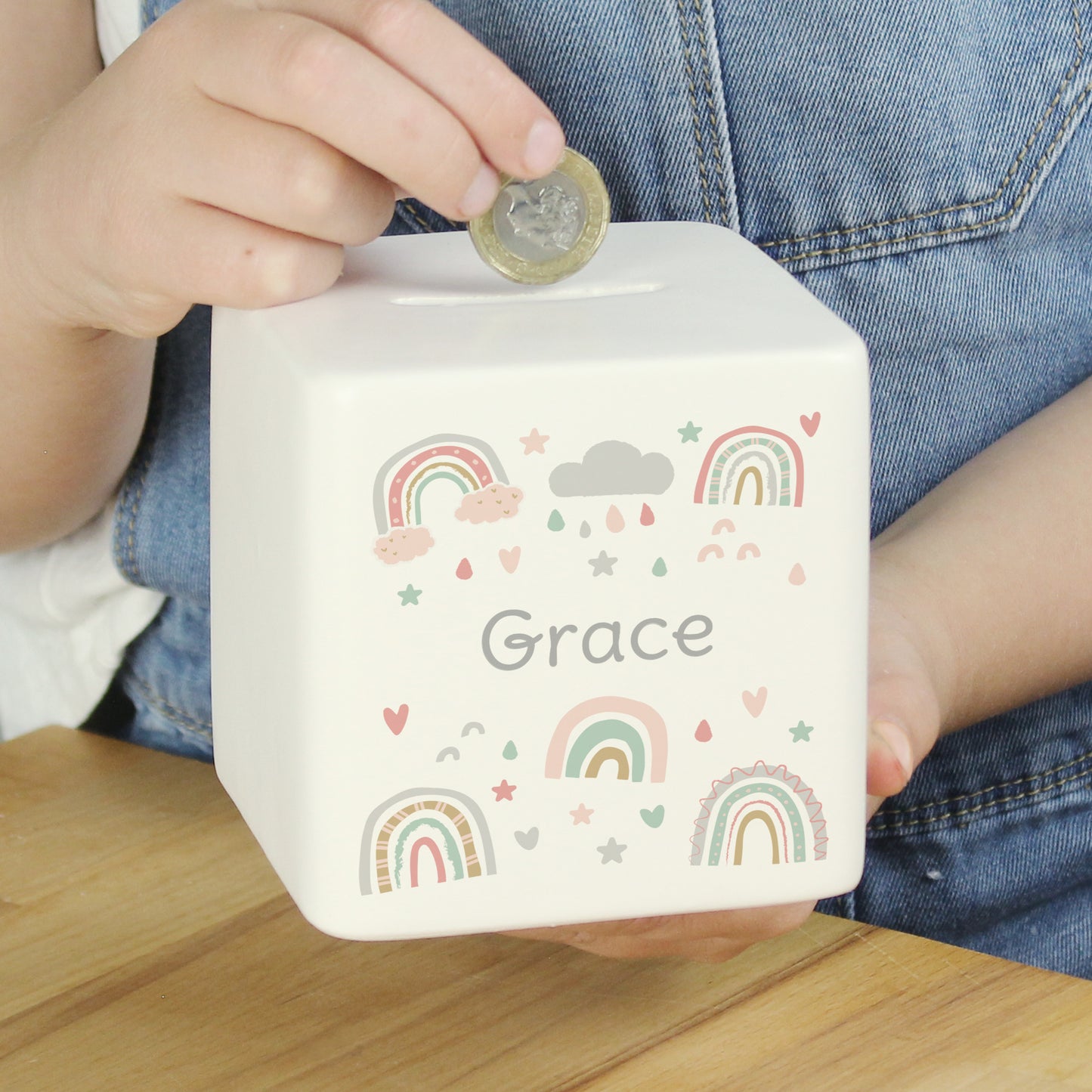 Personalised Rainbow Ceramic Square Money Box - image 3