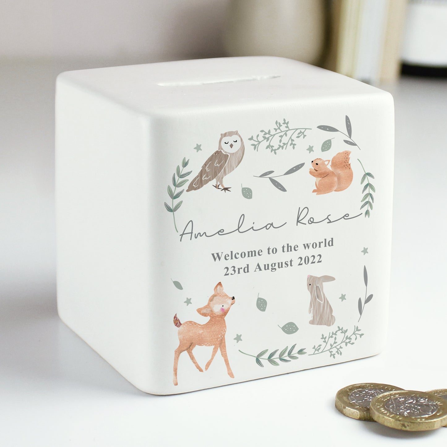 Personalised Woodland Animals Ceramic Square Money Box - image 7