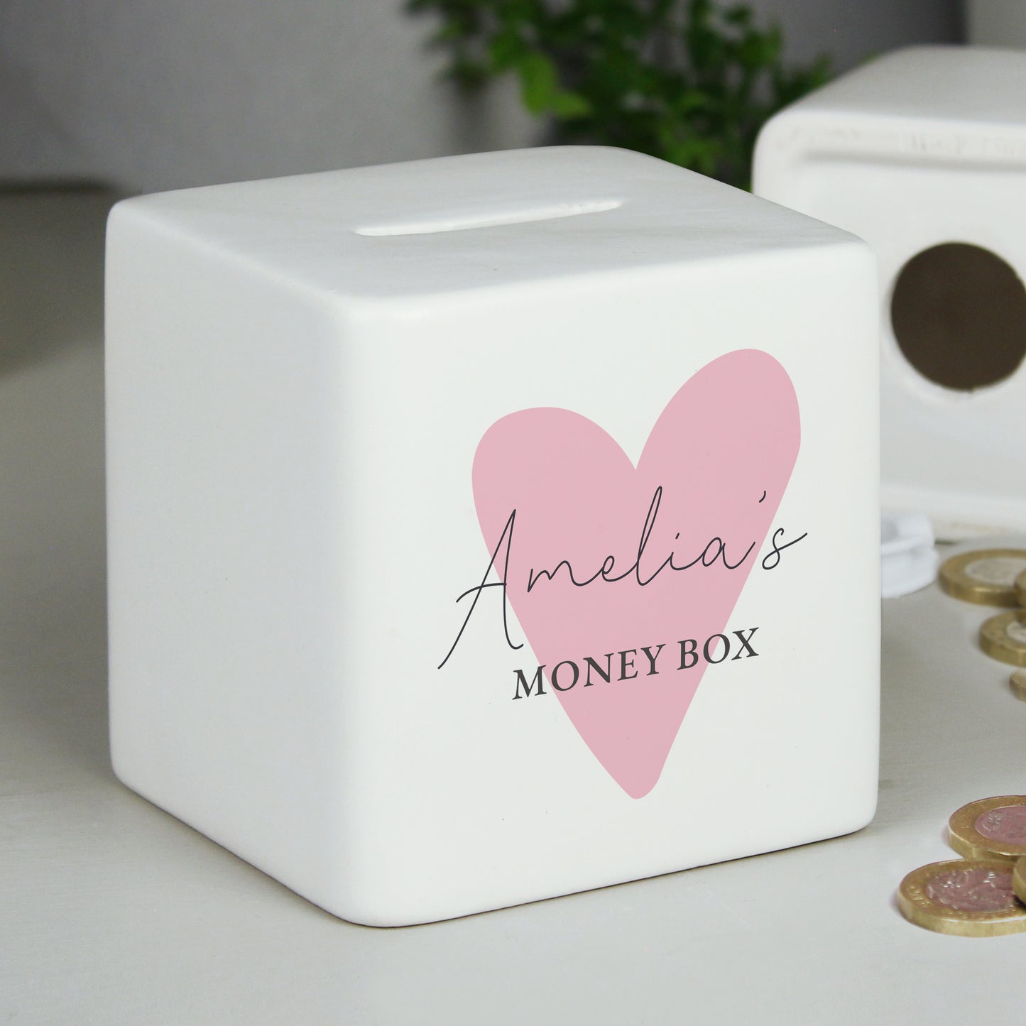 Personalised Pink Heart Ceramic Square Money Box - image 6