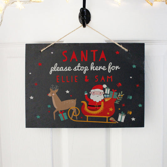 Personalised Santa Stop Here Slate Sign – Children's Christmas Gift - image 2