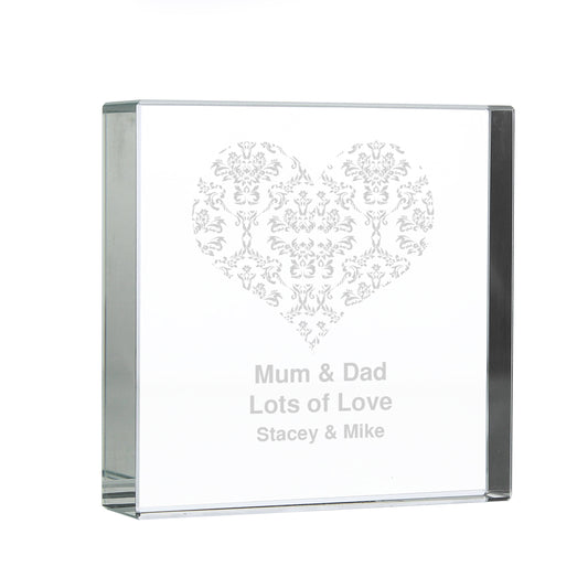 Personalised Damask White Heart Crystal Token - image 2