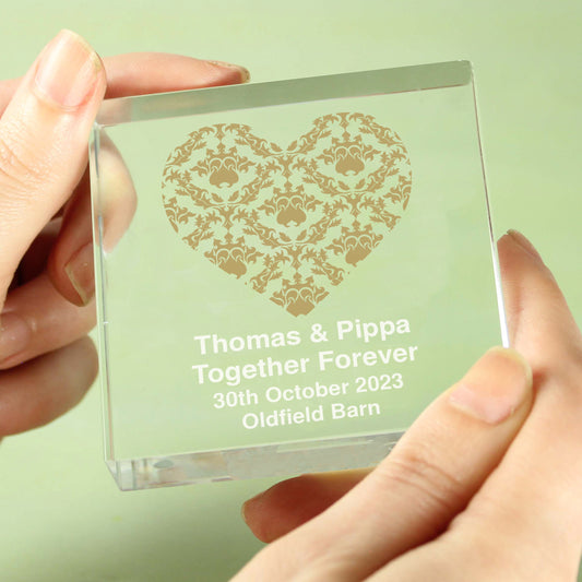 Personalised Gold Damask Heart Crystal Token - image 3