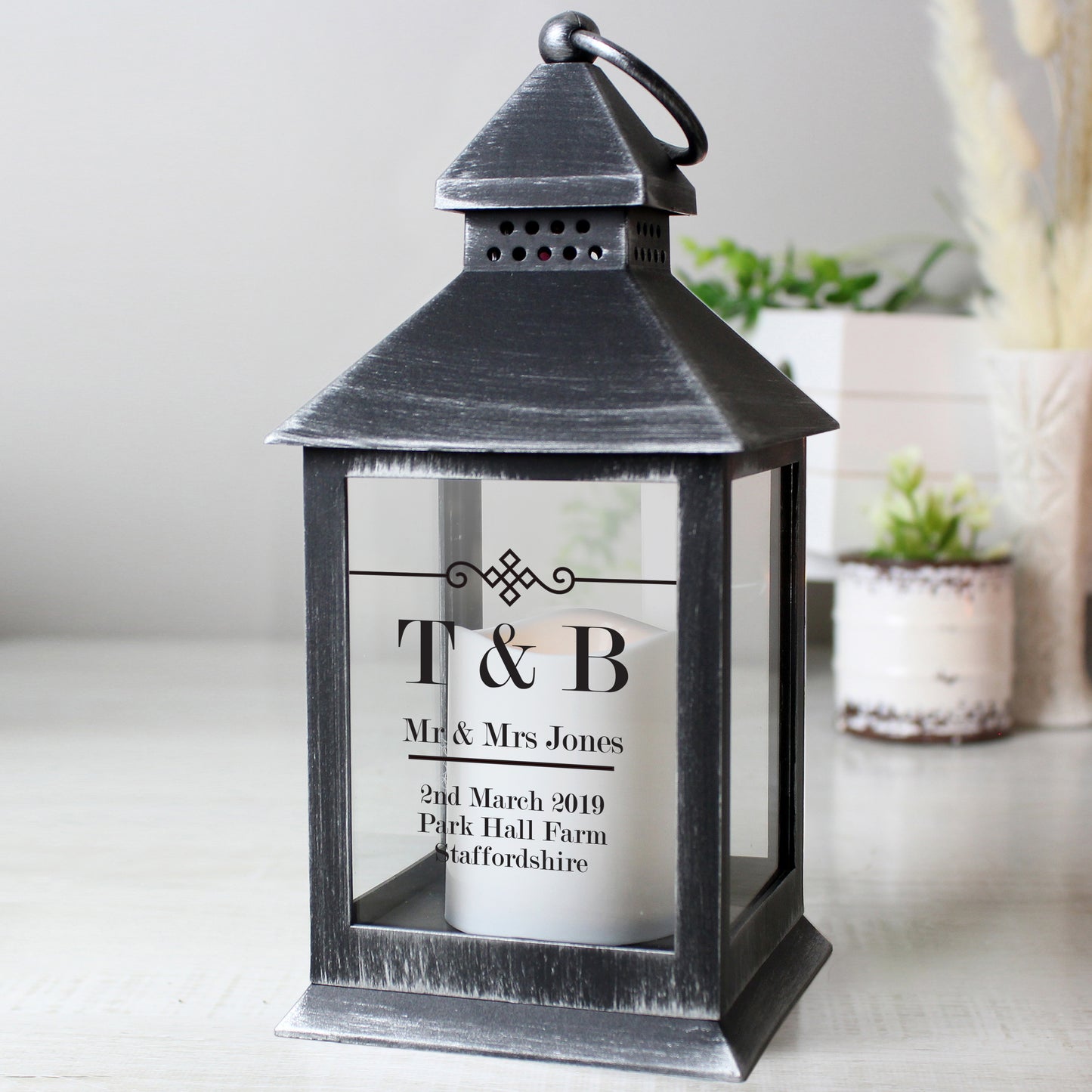 Personalised Elegant Diamond Rustic Black Lantern - image 6