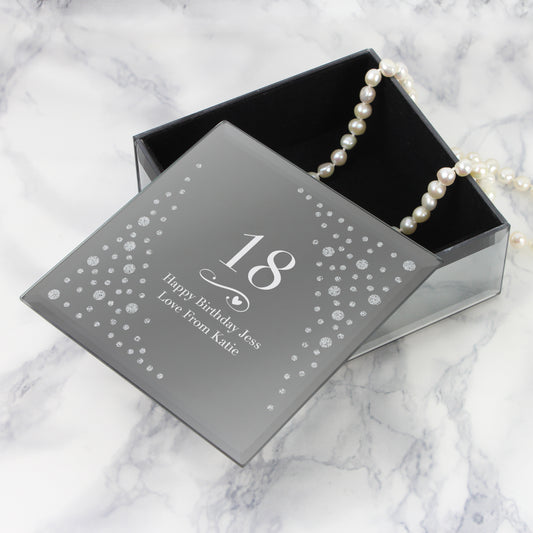Personalised Big Age Swirls & Hearts Diamante Glass Trinket Box - image 3