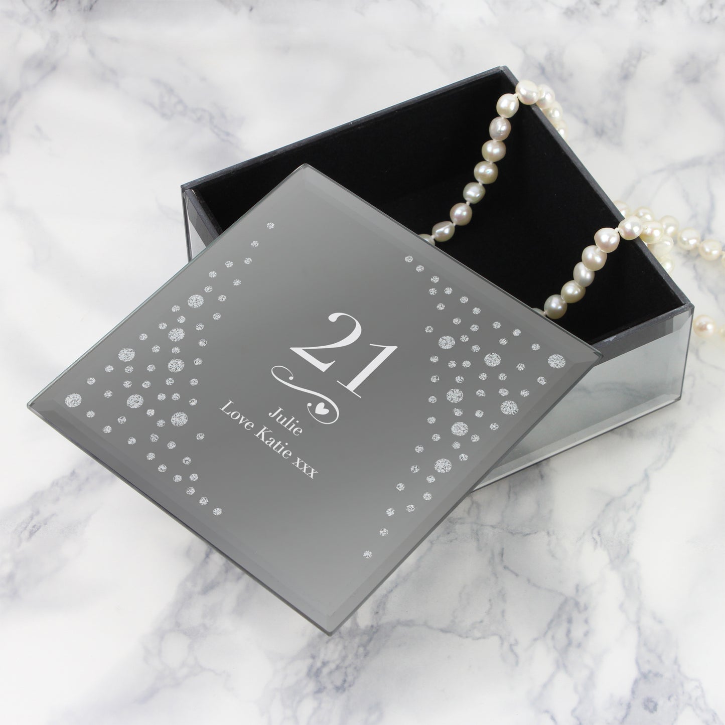 Personalised Big Age Swirls & Hearts Diamante Glass Trinket Box - image 6