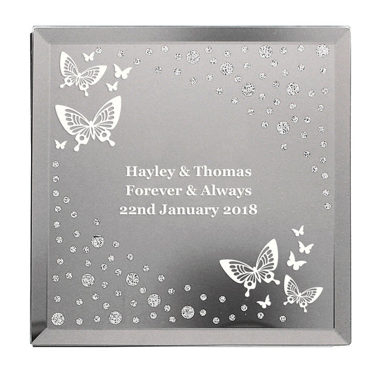 Personalised White Butterfly Diamante Glass Trinket Box - image 2