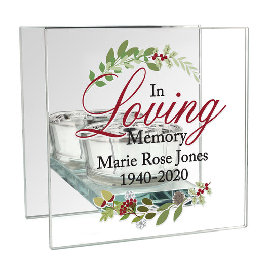 Personalised In Loving Memory Christmas Mirrored Glass Tea Light Candle Holder - image 2