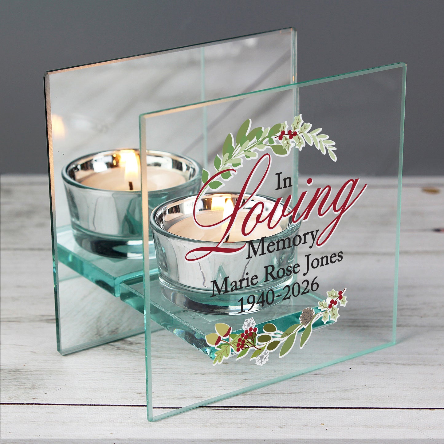 Personalised In Loving Memory Christmas Mirrored Glass Tea Light Candle Holder - image 4