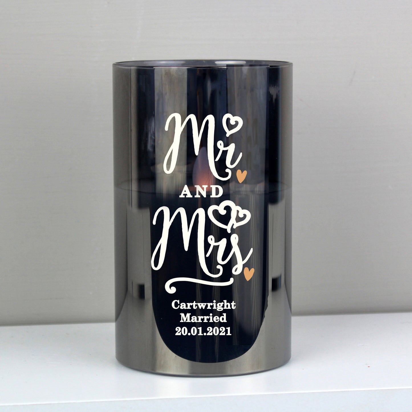 Personalised Mr & Mrs Smoked Glass LED Candle - image 3