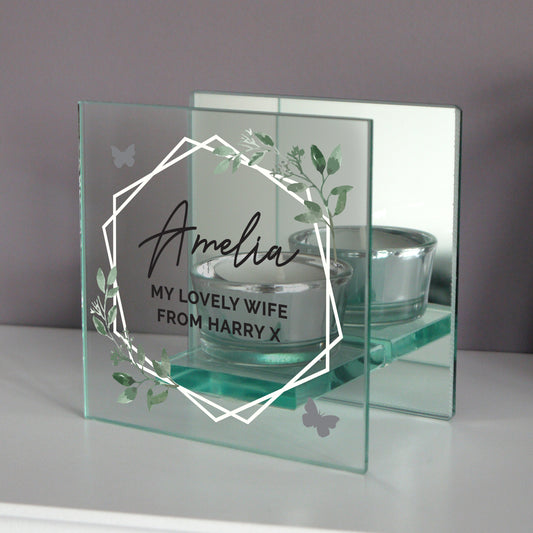 Personalised Botanical Mirrored Glass Tea Light Candle Holder - image 2
