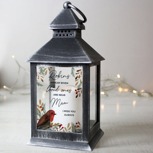 Personalised Robins Appear.. Memorial Black Lantern - image 2