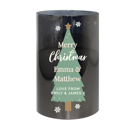 Personalised Christmas Tree Smoked Glass LED Candle - image 5