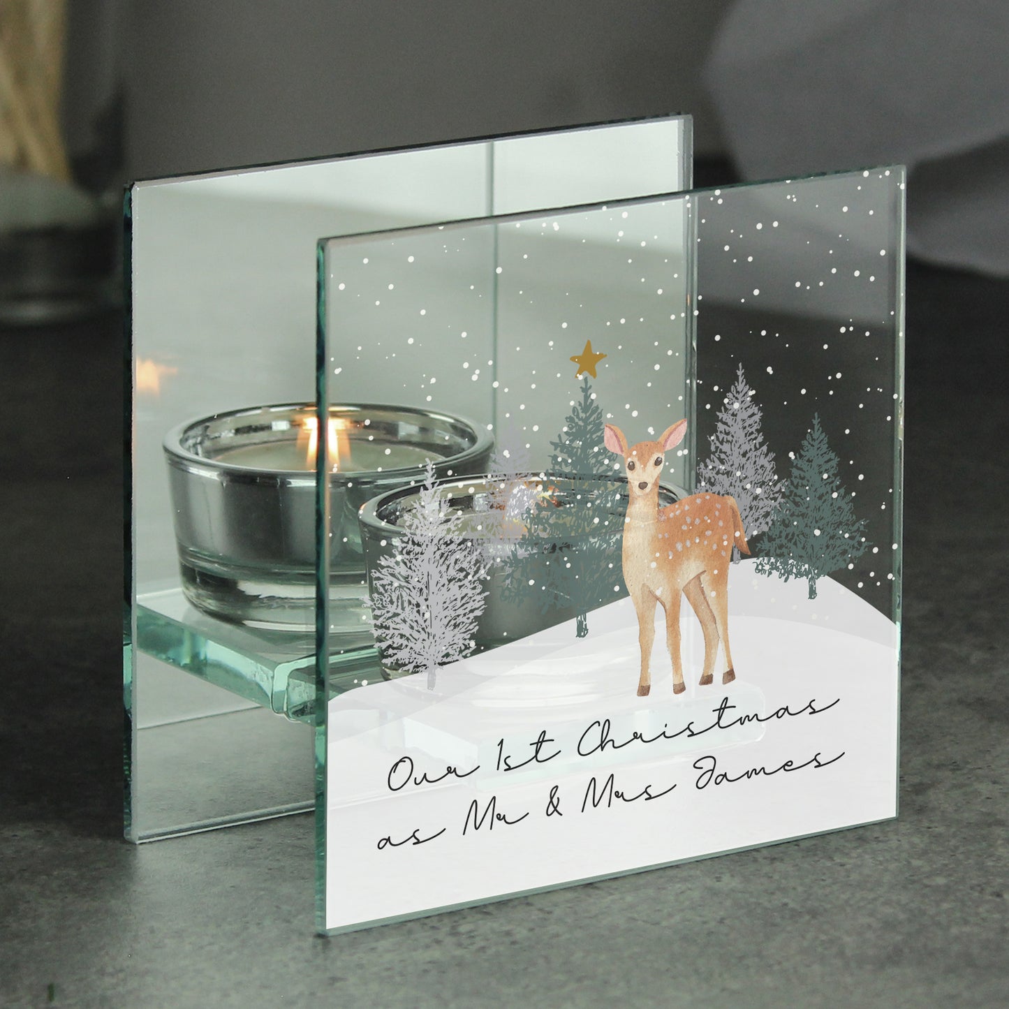 Personalised Christmas Deer Glass Tea Light Candle Holder - image 3