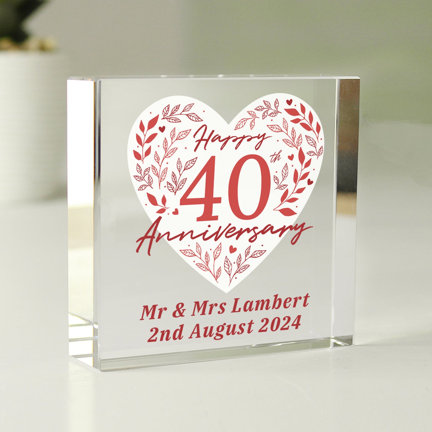 Personalised 40th Ruby Wedding Anniversary Crystal Token - image 4