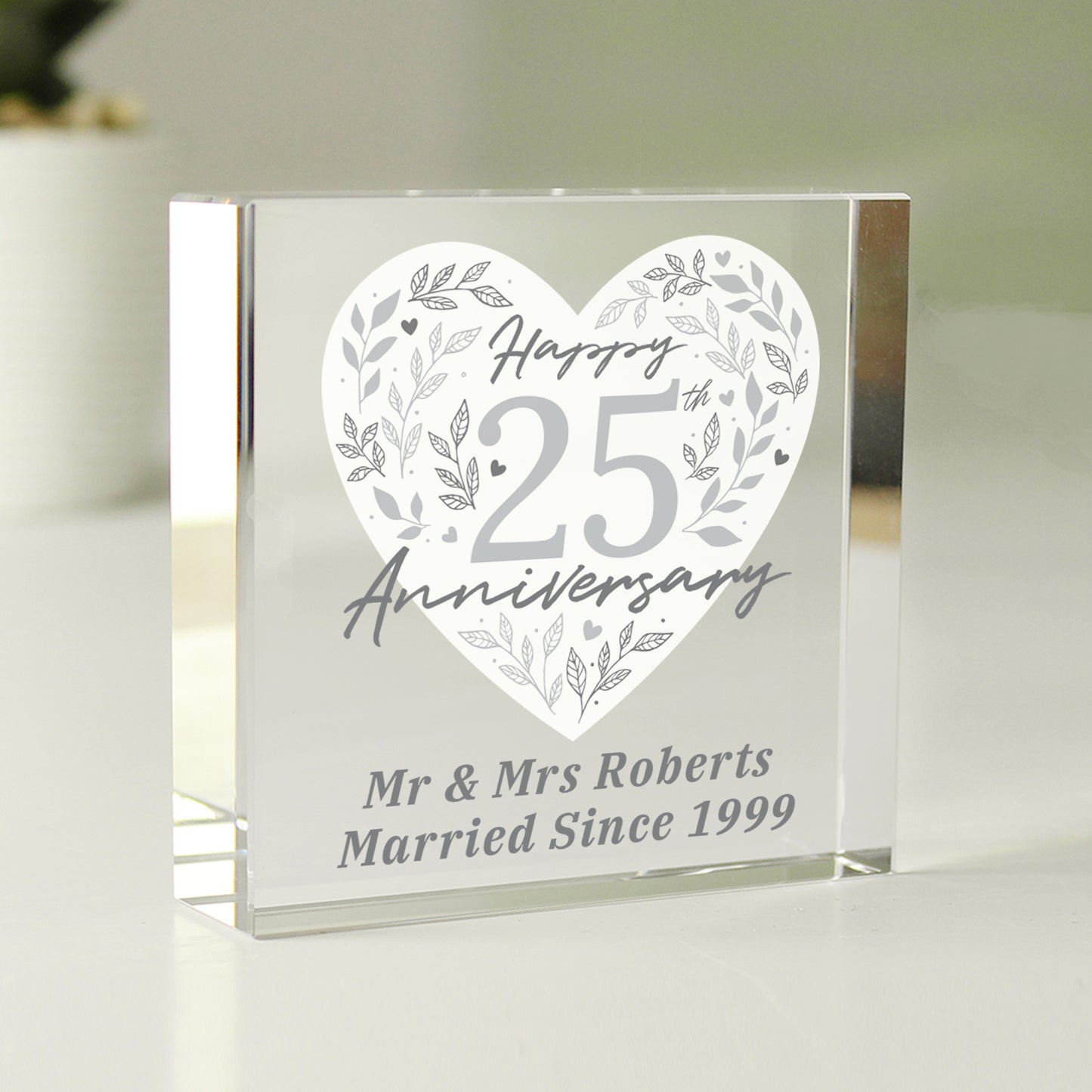 Personalised 25th Silver Wedding Anniversary Crystal Token - image 4