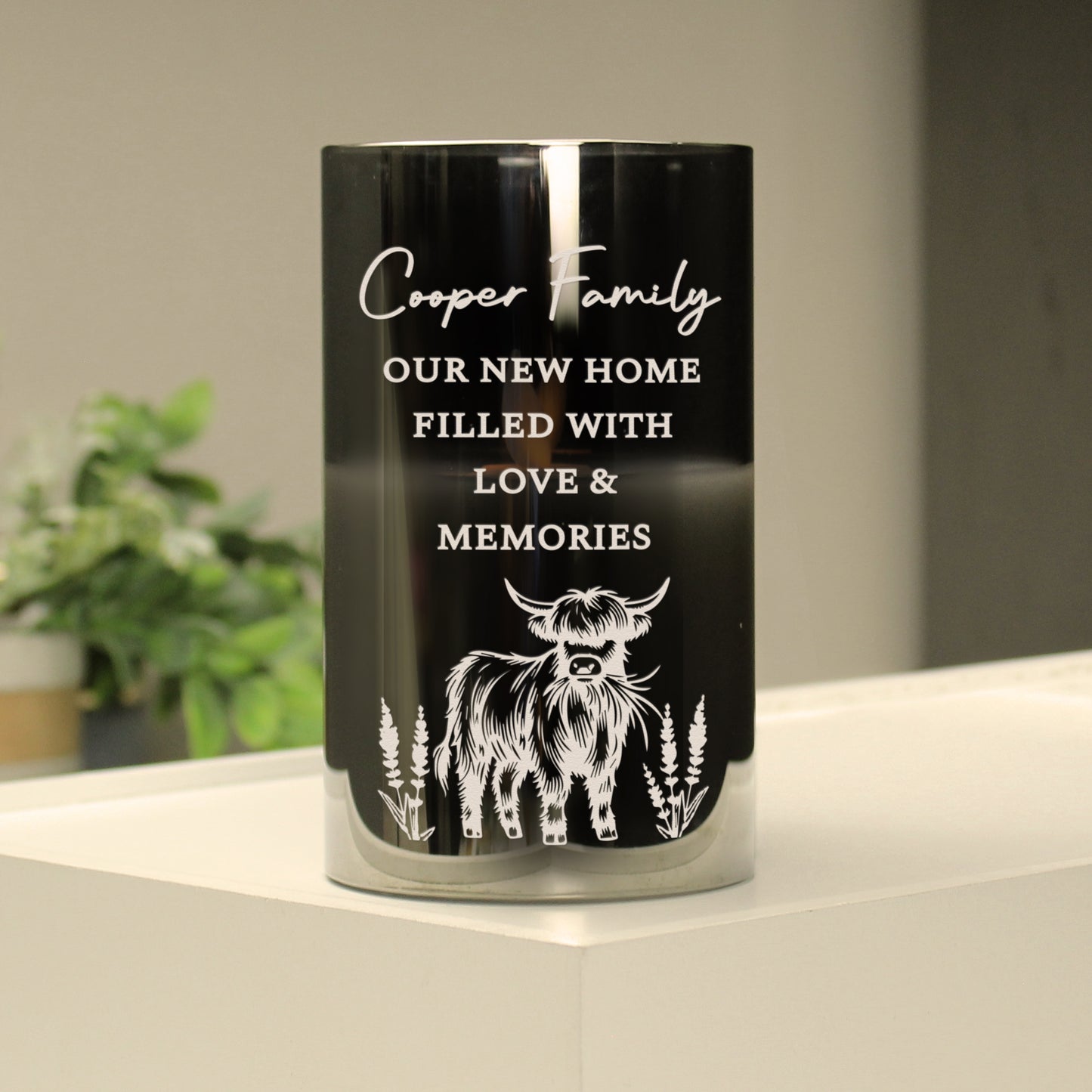 Personalised Highland Cow Glass LED Candle – Flameless Home Gift - image 3