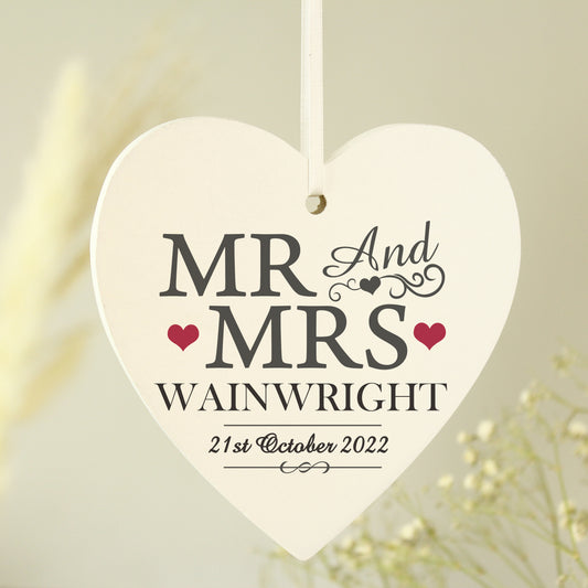 Personalised Mr & Mrs Wooden Heart Decoration - image 2