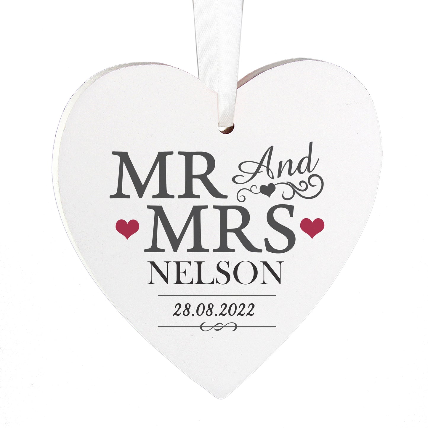 Personalised Mr & Mrs Wooden Heart Decoration - image 3