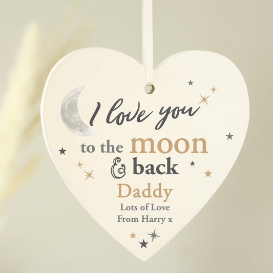 Personalised To the Moon and Back... Wooden Heart Decoration - image 2