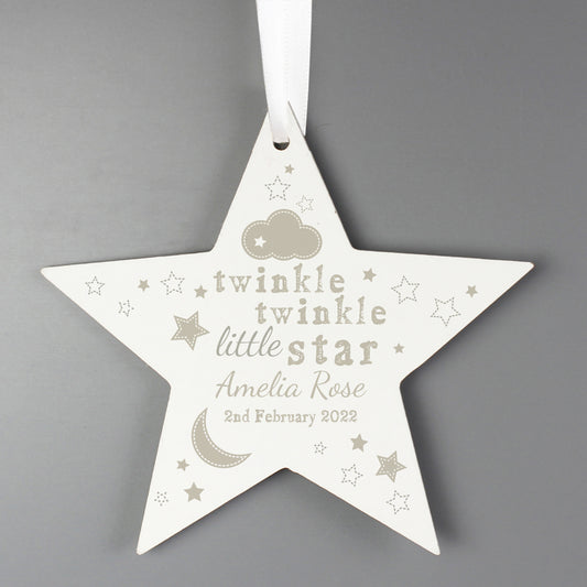 Personalised Twinkle Twinkle Wooden Star Decoration - image 4