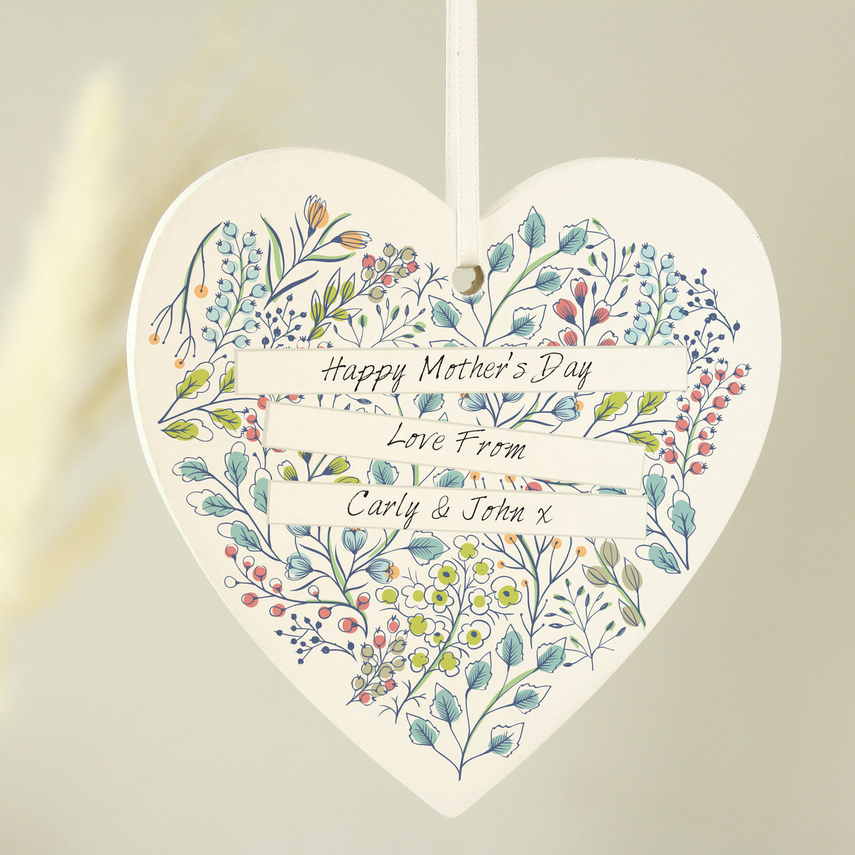 Personalised Botanical Scroll Wooden Heart Decoration - image 4