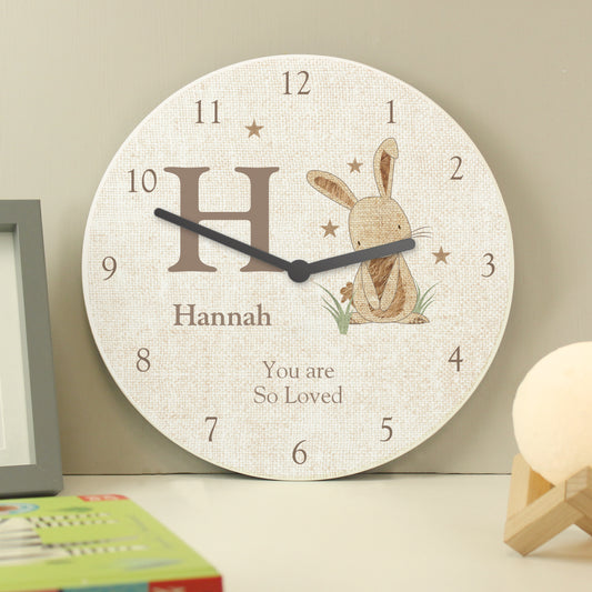 Personalised Hessian Rabbit Shabby Chic Large Wooden Clock - image 3