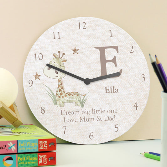 Personalised Hessian Giraffe Shabby Chic Large Wooden Clock - image 2