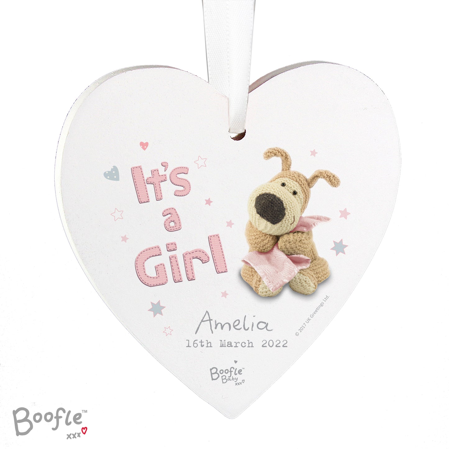 Personalised Boofle It's a Girl Wooden Heart Decoration - image 3