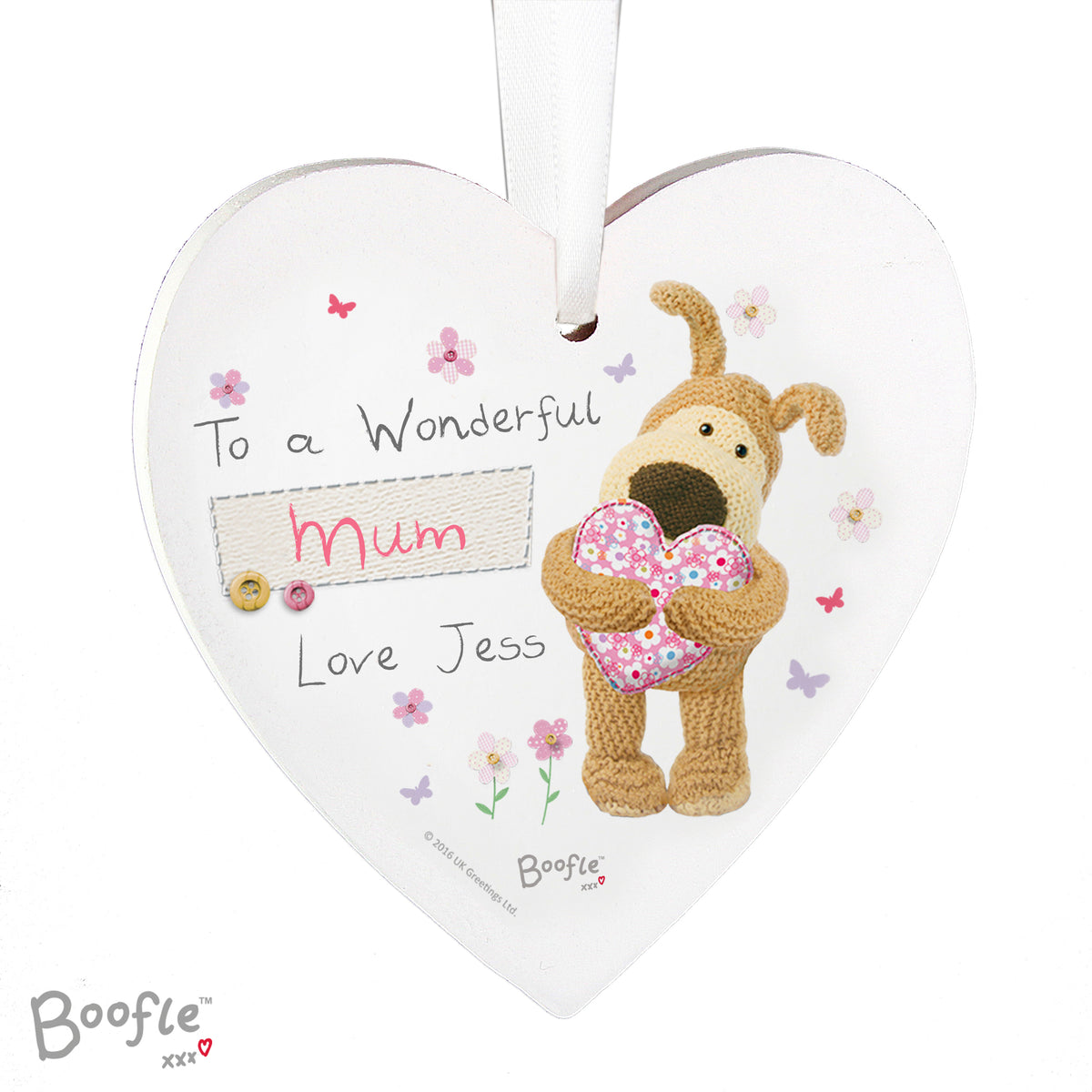 Personalised Boofle Flowers Wooden Heart Decoration - image 5